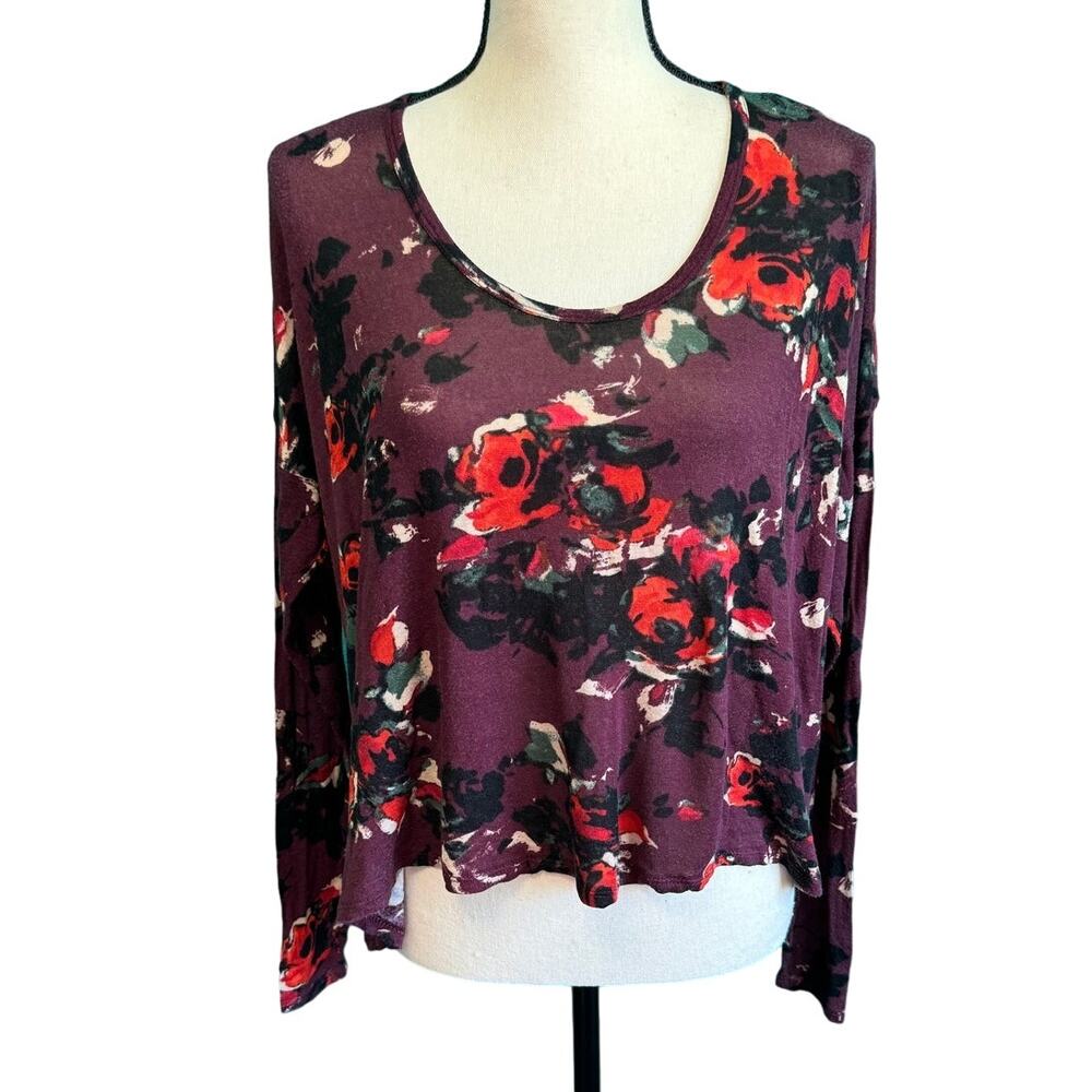 Abercrombie & Fitch Maroon Floral Lightweight Knit Sweater Women's Small